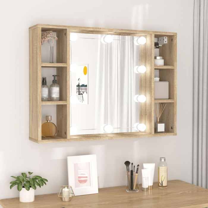 Dulap cu oglindă și LED, stejar sonoma, 76x15x55 cm - WALTI WALTI