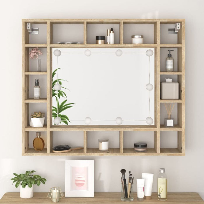 Dulap cu oglindă și LED, stejar sonoma, 91x15x76,5 cm - WALTI WALTI