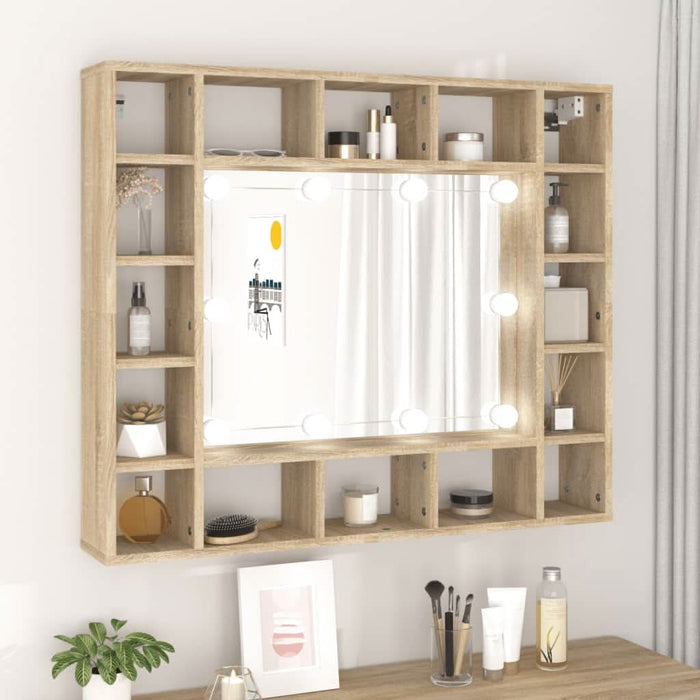 Dulap cu oglindă și LED, stejar sonoma, 91x15x76,5 cm - WALTI WALTI