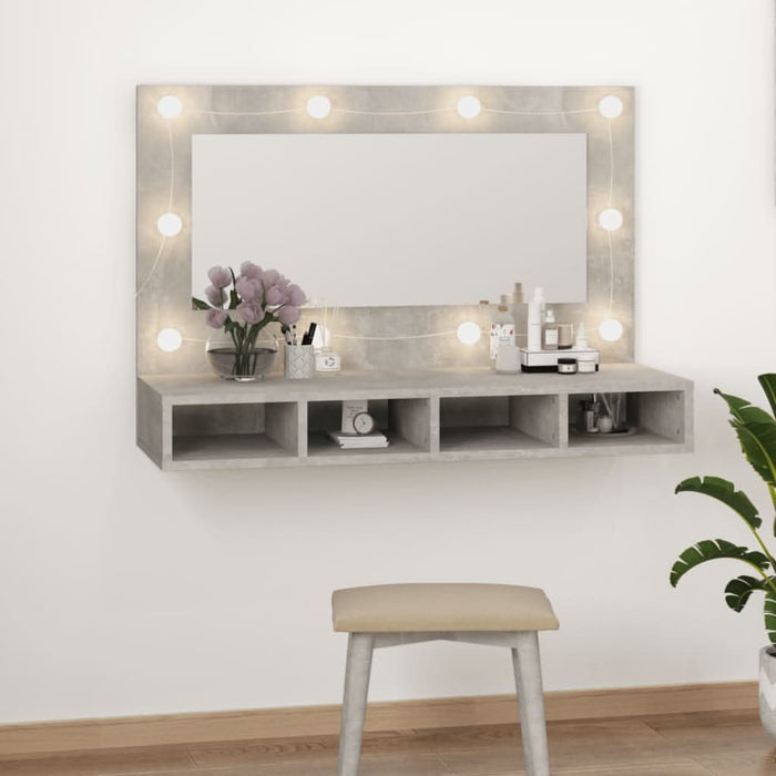Dulap cu oglindă și LED, gri beton, 90x31,5x62 cm - WALTI WALTI