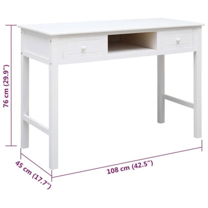 Birou, alb, 108x45x76 cm, lemn masiv de paulownia - WALTI WALTI