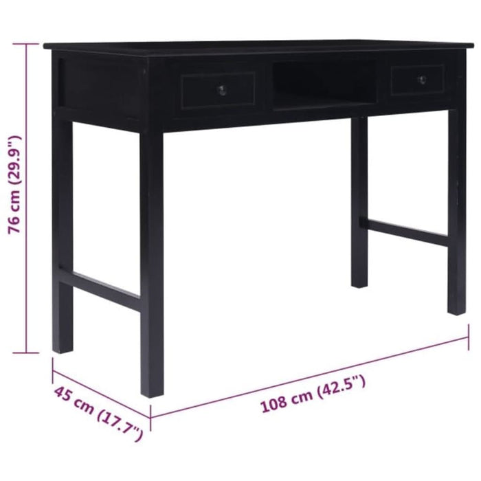 Birou, negru, 108x45x76 cm, lemn masiv de paulownia - WALTI WALTI