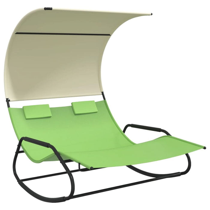 Șezlong balansoar plajă dublu/baldachin,verde/crem, textilenă - WALTI WALTI