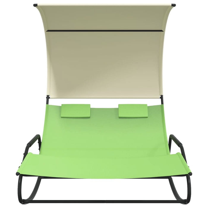 Șezlong balansoar plajă dublu/baldachin,verde/crem, textilenă - WALTI WALTI