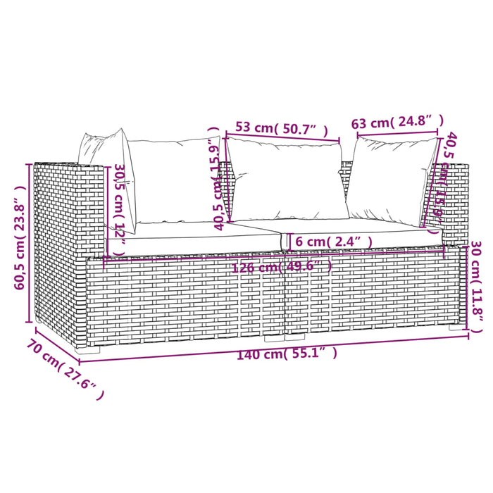 Set mobilier de grădină cu perne, 3 piese, gri, poliratan - WALTI WALTI