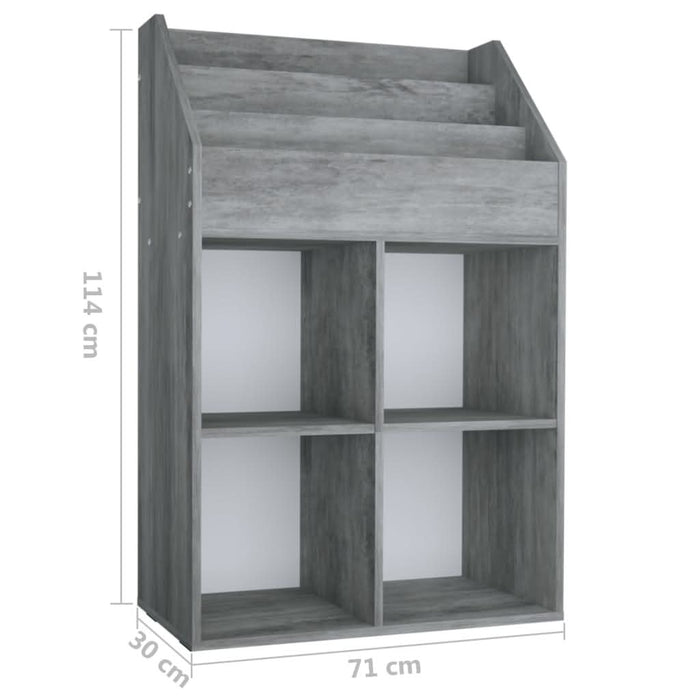 Raft de reviste pentru copii, gri, 71x30x114 cm, lemn prelucrat - WALTI WALTI
