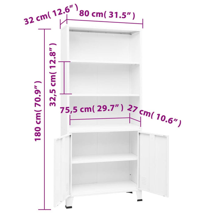 Bibliotecă tip industrial, alb, 80x32x180 cm, oțel - WALTI WALTI