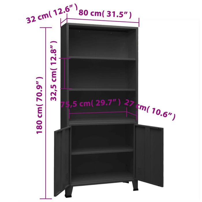 Bibliotecă industrială, antracit, 80x32x180 cm, oțel - WALTI WALTI