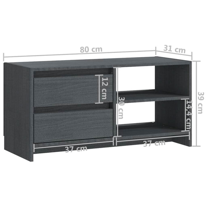 Comodă TV, gri, 80x31x39 cm, lemn masiv de pin - WALTI WALTI