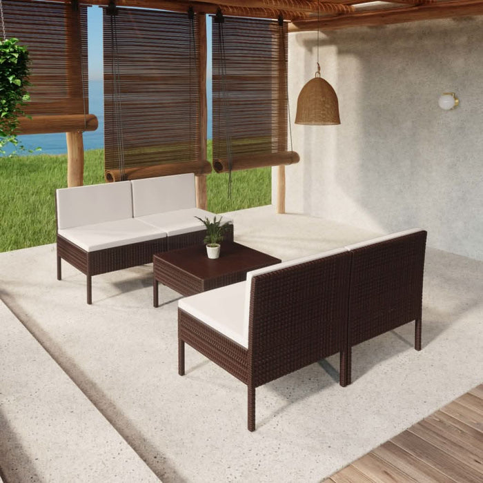 Set mobilier de grădină cu perne, 5 piese, maro, poliratan - WALTI WALTI