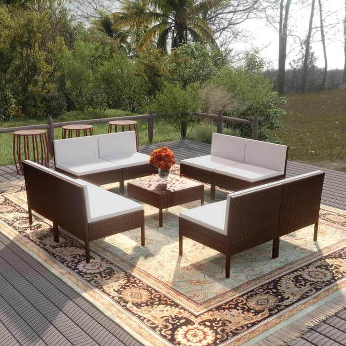 Set mobilier de grădină cu perne, 9 piese, maro, poliratan - WALTI WALTI