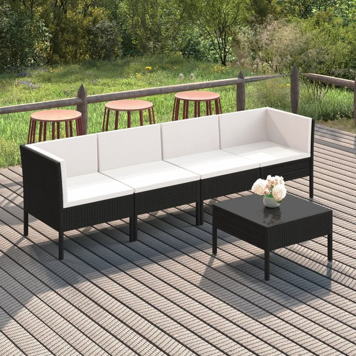 Set mobilier de grădină cu perne, 5 piese, negru, poliratan - WALTI WALTI