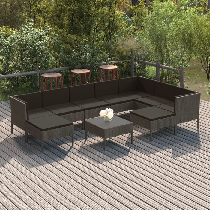 Set mobilier de grădină cu perne, 10 piese, gri, poliratan - WALTI WALTI