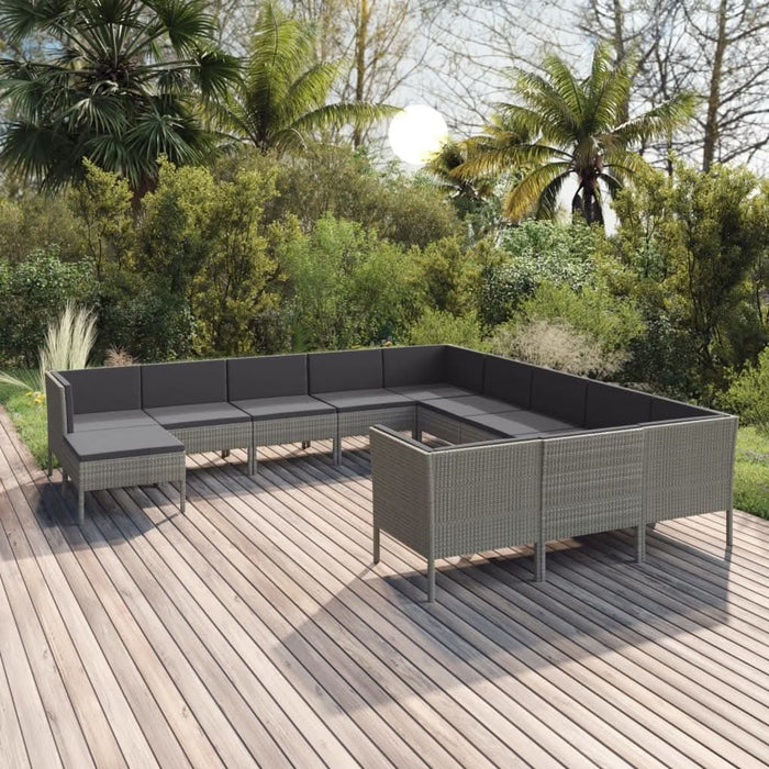 Set mobilier de grădină cu perne, 12 piese, gri, poliratan - WALTI WALTI