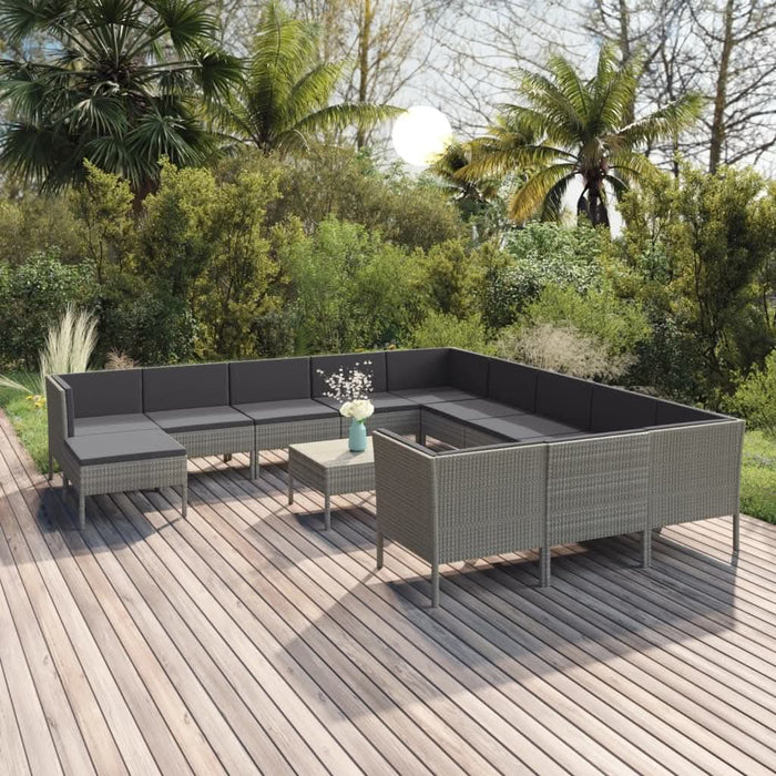 Set mobilier de grădină cu perne, 13 piese, gri, poliratan - WALTI WALTI