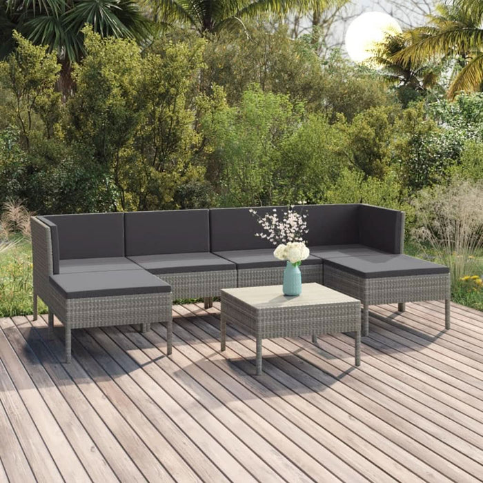 Set mobilier de grădină cu perne, 7 piese, gri, poliratan - WALTI WALTI