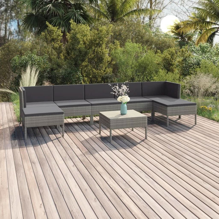 Set mobilier de grădină cu perne, 8 piese, gri, poliratan - WALTI WALTI