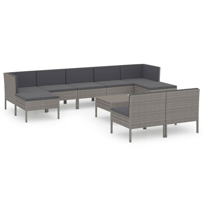 Set mobilier de grădină cu perne, 10 piese, gri, poliratan - WALTI WALTI