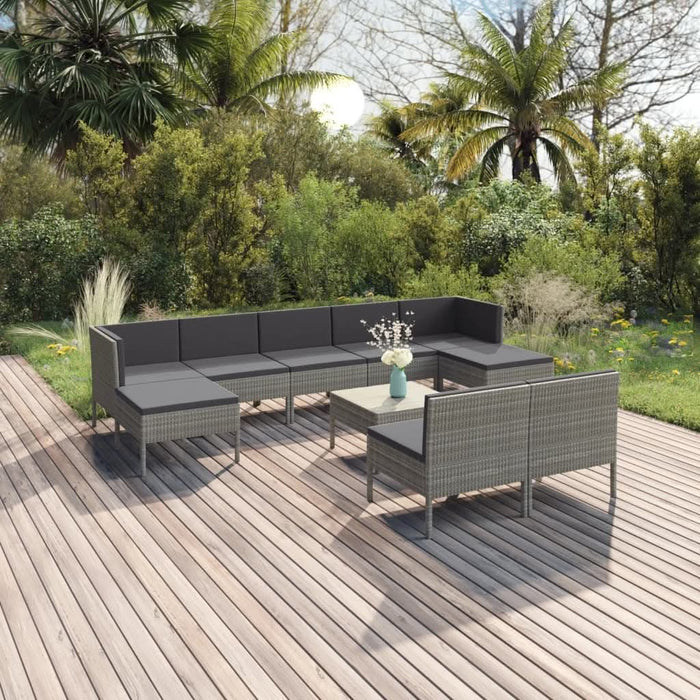 Set mobilier de grădină cu perne, 10 piese, gri, poliratan - WALTI WALTI