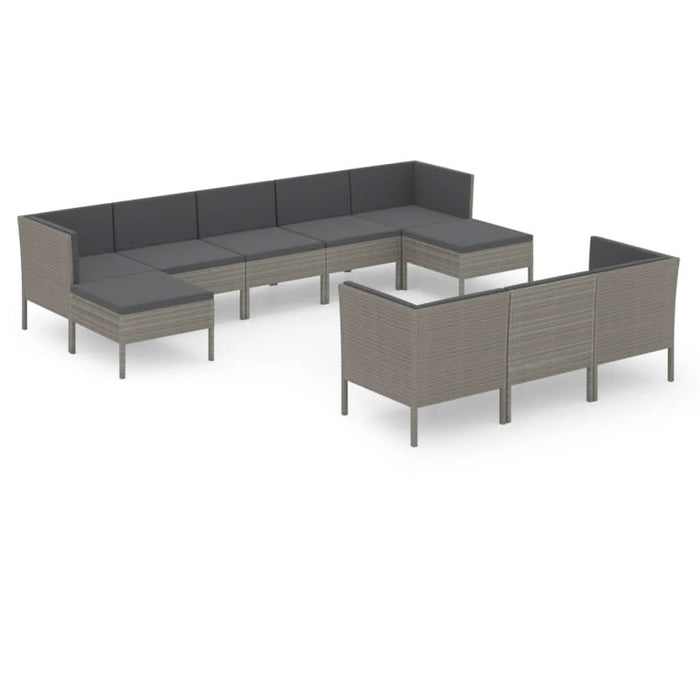 Set mobilier de grădină cu perne, 10 piese, gri, poliratan - WALTI WALTI