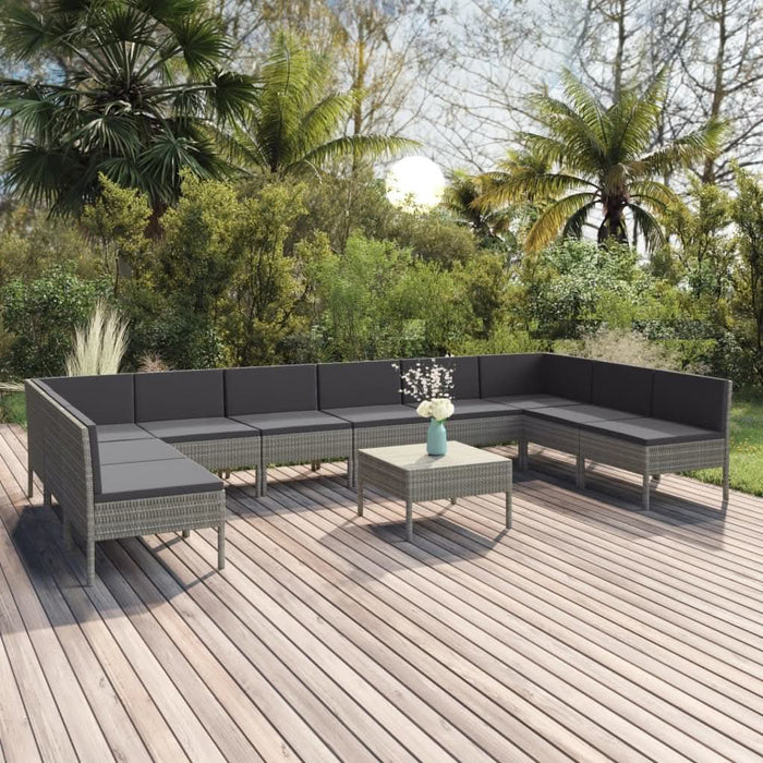 Set mobilier de grădină cu perne, 11 piese, gri, poliratan - WALTI WALTI