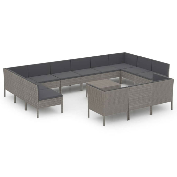 Set mobilier de grădină cu perne, 14 piese, gri, poliratan - WALTI WALTI