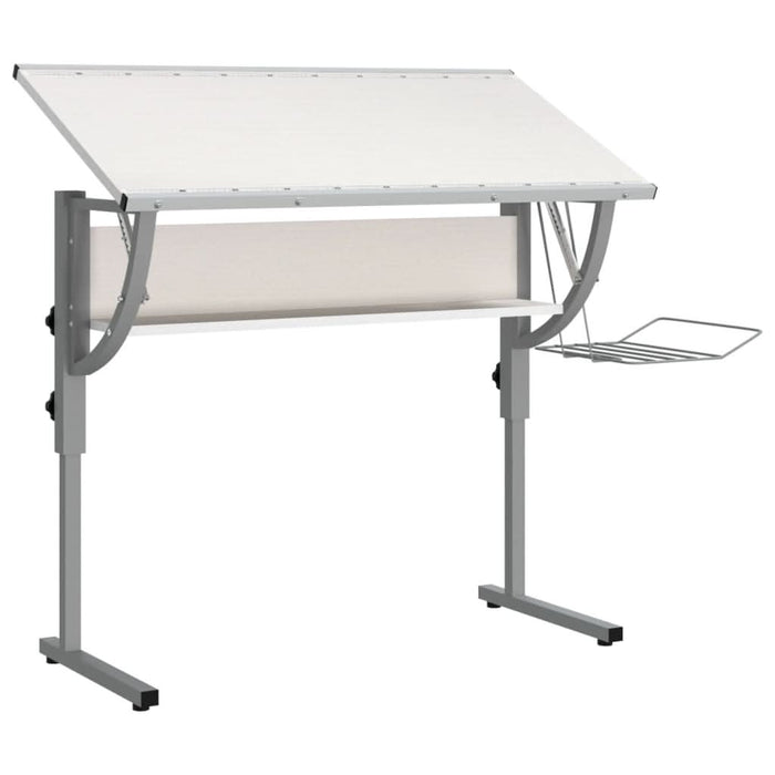 Birou creație alb & gri 110x53x(58-87)cm lemn prelucrat & oțel - WALTI WALTI