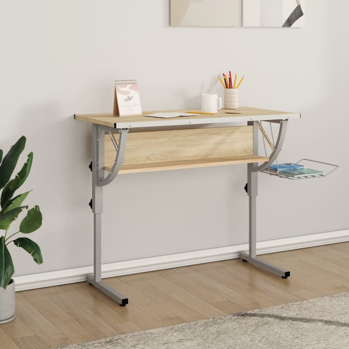 Birou stejar sonoma & gri 110x53x(58-87) cm lemn prelucrat&oțel - WALTI WALTI