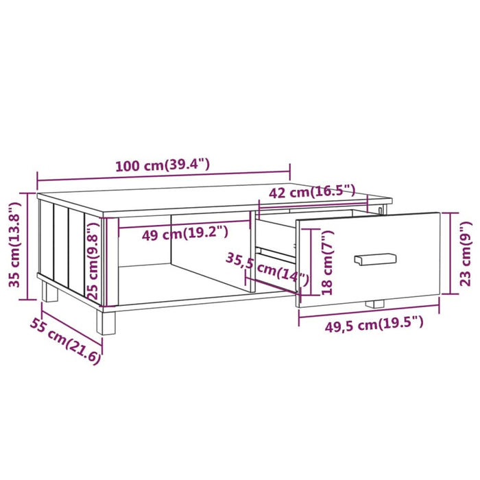 Masă de cafea „HAMAR”, gri închis, 100x55x35 cm, lemn masiv pin - WALTI WALTI