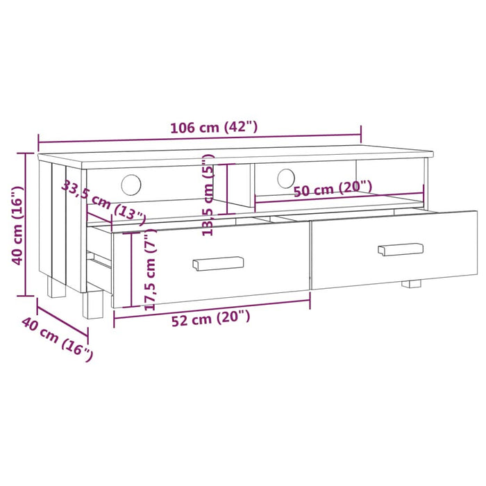 Dulap TV „HAMAR”, gri deschis, 106x40x40 cm, lemn masiv de pin - WALTI WALTI
