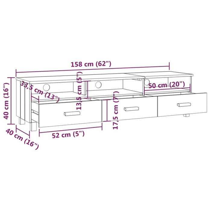 Dulap TV „HAMAR”, alb, 158x40x40 cm, lemn masiv de pin - WALTI WALTI