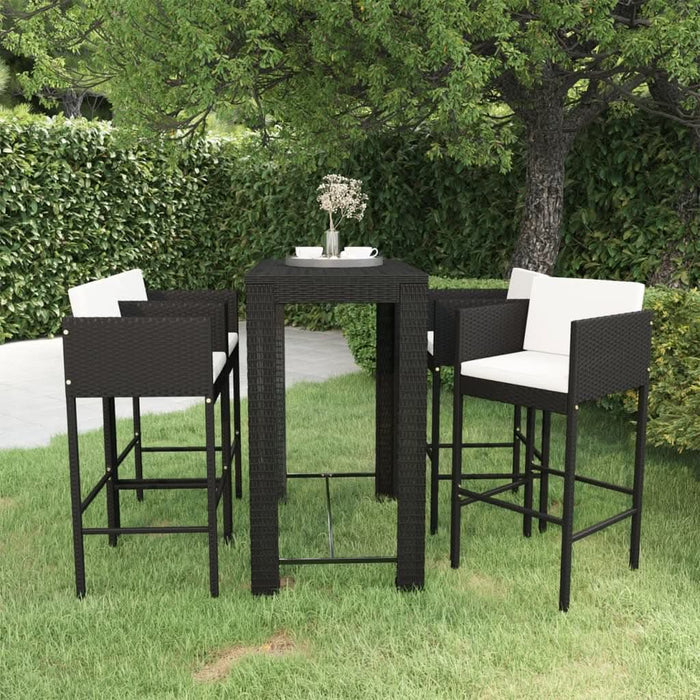 Set mobilier bar de grădină cu perne, 5 piese, negru, poliratan - WALTI WALTI