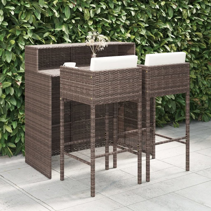 Set mobilier bar de grădină, cu perne, 3 piese, maro, poliratan - WALTI WALTI