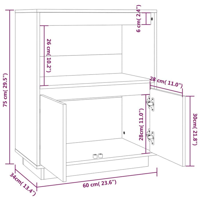 Servantă albă 60x34x75 cm din lemn masiv de pin - WALTI WALTI
