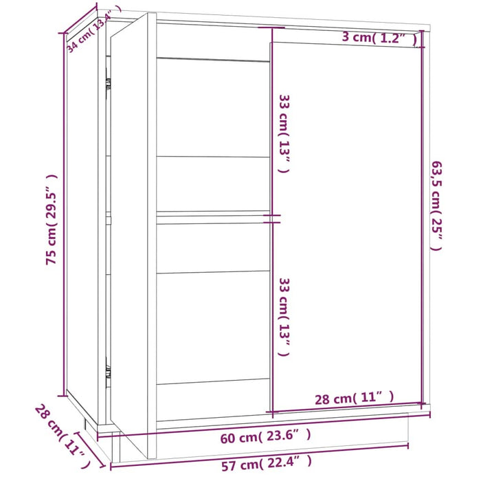 Servantă albă 60x34x75 cm din lemn masiv de pin - WALTI WALTI