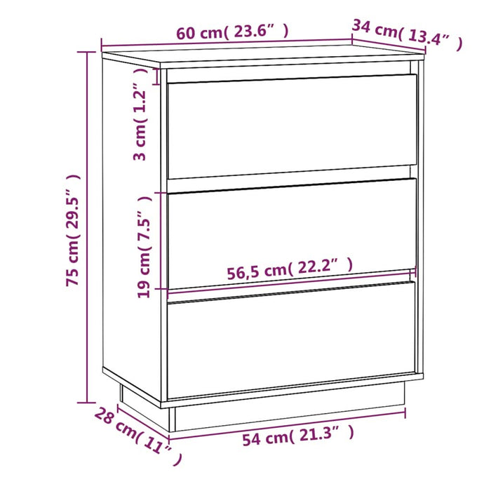 Servantă albă 60x34x75 cm din lemn masiv de pin - WALTI WALTI
