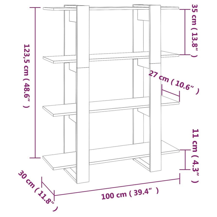 Bibliotecă/Separator cameră, alb extralucios, 100x30x123,5 cm - WALTI WALTI