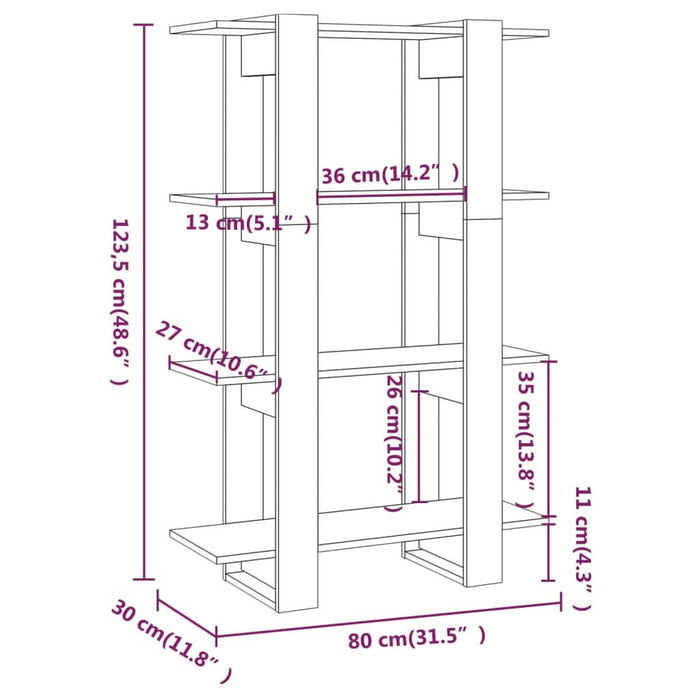 Bibliotecă/Separator cameră, stejar sonoma, 80x30x123,5 cm - WALTI WALTI