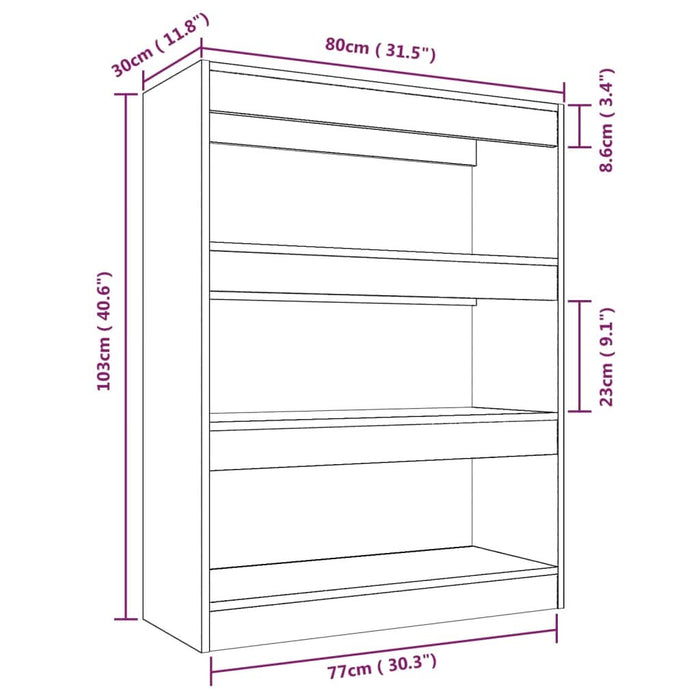 Bibliotecă/Separator cameră gri beton 80x30x103cm lemn compozit - WALTI WALTI