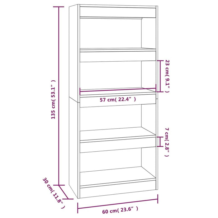 Bibliotecă/Separator stejar fumuriu 60x30x135 cm lemn prelucrat - WALTI WALTI