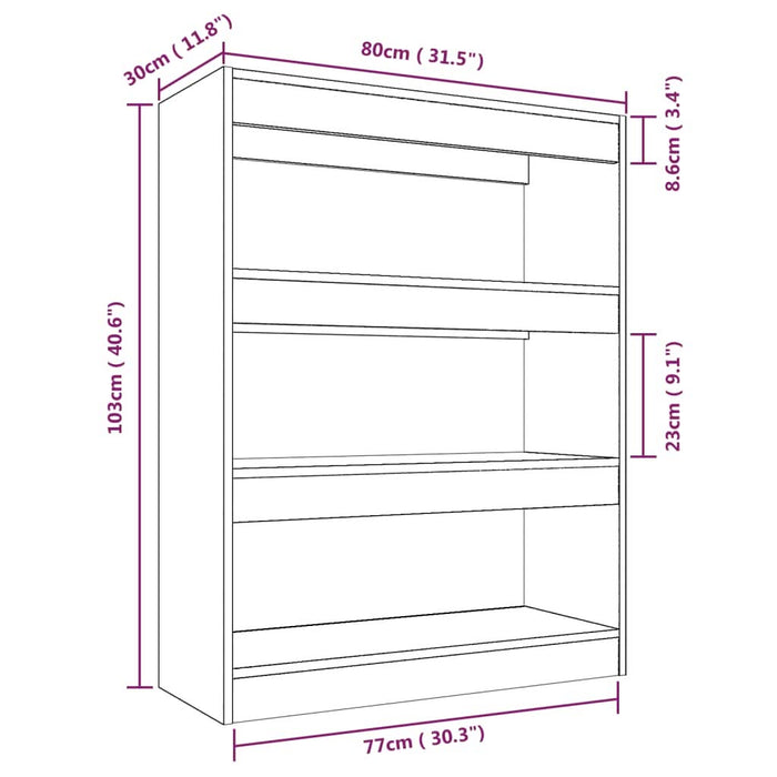 Bibliotecă/Separator cameră, stejar, 80x30x103cm, lemn compozit - WALTI WALTI