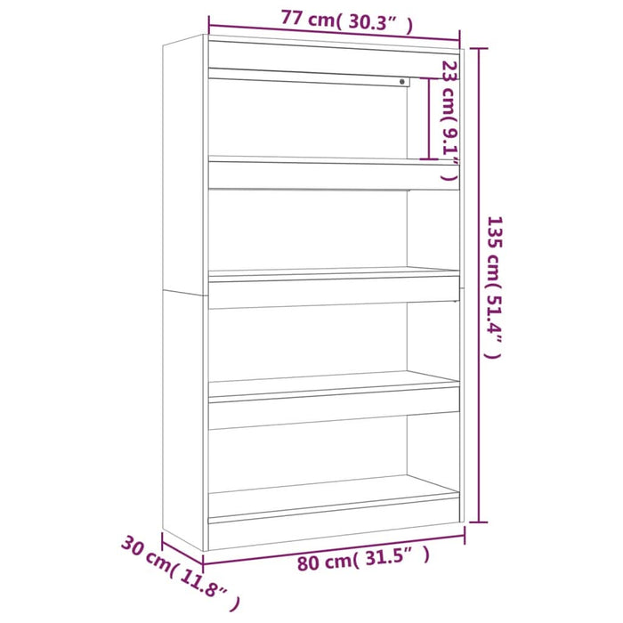 Bibliotecă/Separator cameră, stejar fumuriu, 80x30x135 cm PAL - WALTI WALTI