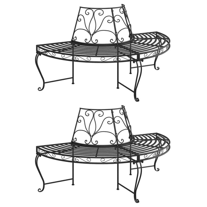 Bancă circulară de copac, 2 buc., negru, Ø160 cm, oțel - WALTI WALTI