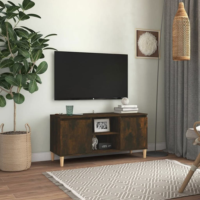 Comodă TV, picioare lemn masiv, stejar fumuriu, 103,5x35x50 cm - WALTI WALTI