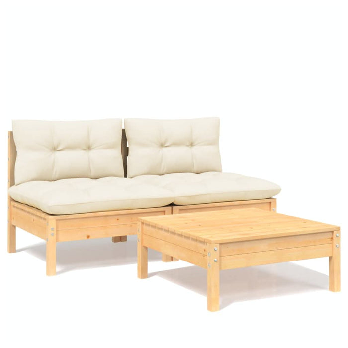 Set mobilier grădină cu perne crem, 3 piese, lemn de pin - WALTI WALTI