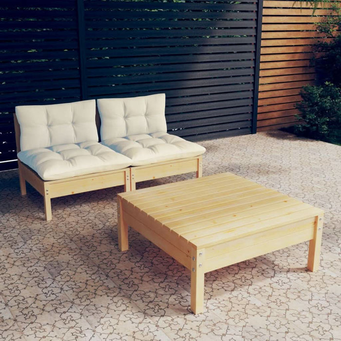 Set mobilier grădină cu perne crem, 3 piese, lemn de pin - WALTI WALTI