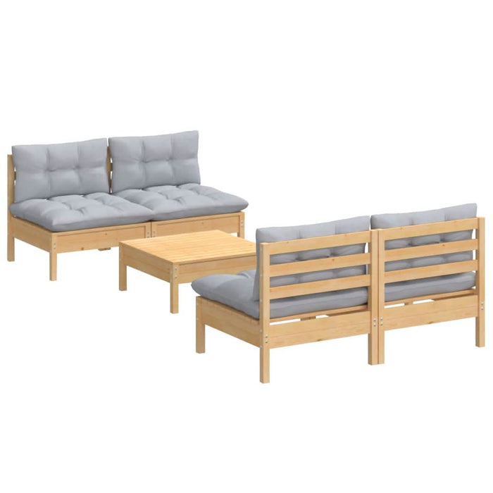 Set mobilier grădină cu perne gri, 5 piese, lemn masiv de pin - WALTI WALTI