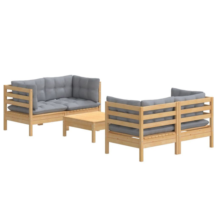 Set mobilier grădină cu perne gri, 5 piese, lemn masiv de pin - WALTI WALTI