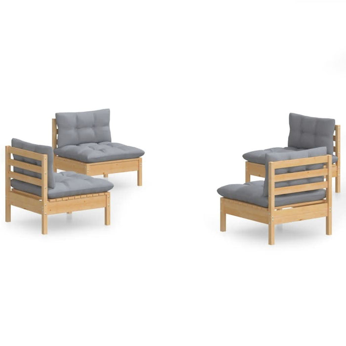 Set mobilier grădină cu perne, 4 piese, gri, lemn de pin - WALTI WALTI