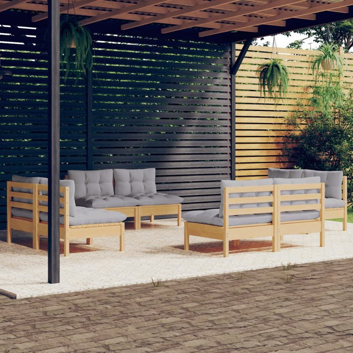 Set mobilier de grădină cu perne, 8 piese, gri, lemn de pin - WALTI WALTI